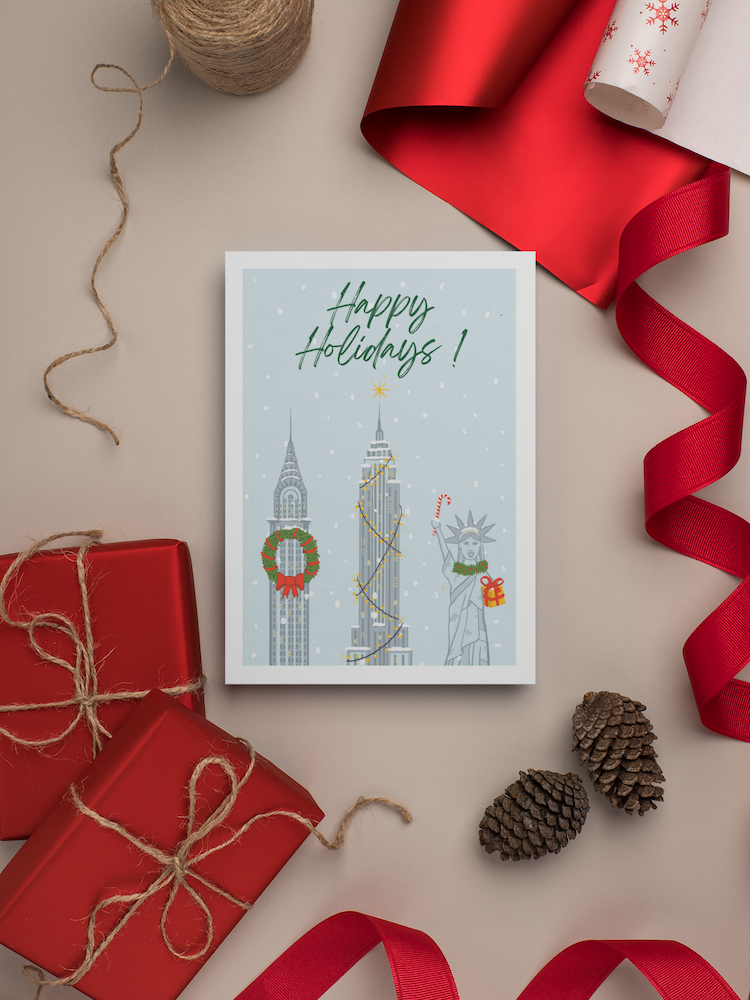 Symbole-New-York-Christmas-Card Quelle carte de voeux de New York "Happy Holidays from NY" préférez-vous ?